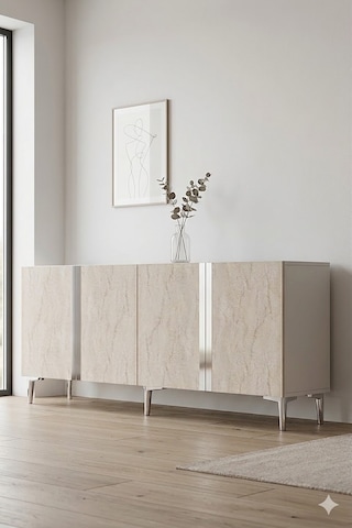 Ka1898bts Anka Konsol Ve Tv Sehpası Beyaz-traverten-silver 180cm