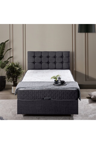 Venedik Tek Kişilik Baza Başlık Comfort Ortopedik Yatak Seti - Antrasit 90 x 190