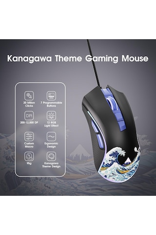 Xvx Kablolu Oyun Faresi Yüksek Hassasiyetli Ayarlanabilir 12000 Dpı, 7 Programlanabilir Düğme, Windows/pc/mac/dizüst Diğer