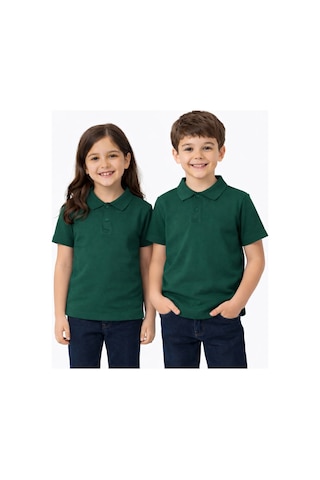 Store Okul Yeşil Zümrüt Yeşili Polo Yaka Kısakol Tişörtleri Kıyafetleri Üniforması Çocuk Genç Yeşil