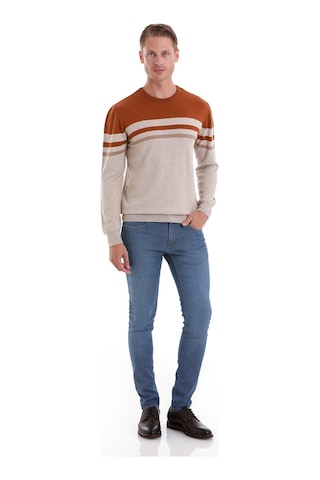 Hatemoğlu Bej Comfort Fit Desenli Pamuklu Bisiklet Yaka Casual Triko Kazak Bej
