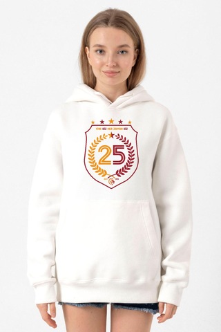 25 Şampiyonluk Yine Biz Beyaz Kadın 3ip Kapşonlu Sweatshirt Beyaz