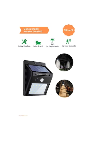 Technojet 20 Ledli Hareket Sensörlü Güneş Enerjili Şarj Olabilen