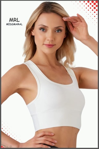 Kadın Beyaz Sporcu Sütyeni Pedli Likralı Destekleyici Su Sporları Koşu Fitness Dans Sports Bra Beyaz