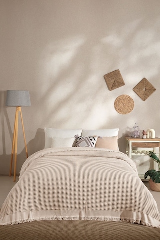 Elart Ruffle Pike Çift Kişilik 220x240 Cm Bej Bej