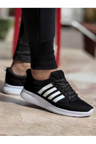 Ghattix 4 Çizgili Erkek Sneaker Ayakkabı Siyah Beyaz Siyah Beyaz