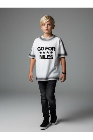 Zekids Çocuk Go For Miles Yazılı T-shirt-17192 Beyaz