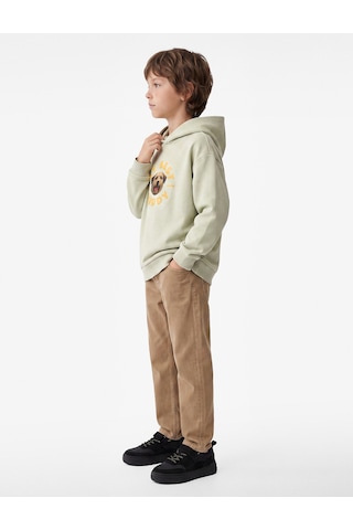 Koton Köpek Detaylı Önü Ve Arkası Baskılı Şardonlu Uzun Kollu Oversize Kapşonlu Sweatshirt Bej 7wkb10435tk Ekru