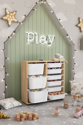 Bofigo 9 Sepetli Dolap Çok Amaçlı Dolap Oyuncak Dolabı Çağla Safi