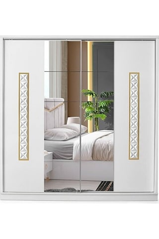 Palermo Gardırop-beyaz-207x60x215 Cm-sürgülü-aynalı-2 Çekmeceli