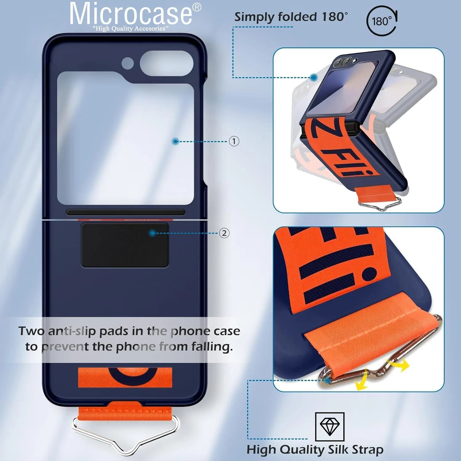Microcase Samsung Galaxy Uyumlu Z Flip 7 Parmak Tutuculu Kayış Askılı Plastik Kılıf - Al3007 Siyah