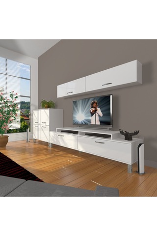 Decoraktiv Ekoflex 6y Slm Krom Ayaklı Tv Ünitesi Tv Sehpası Beyaz