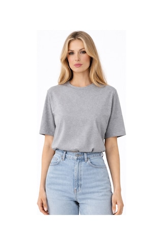 Qu Style Premium Basic Oversize Kadın Tişört Yumuşak Dokulu Günlük Rahat Kalıp T-shirt Gri