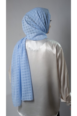 Bebe Mavisi Desenli Şal Şifon Kumaş Kareli Çizgili 202107 11