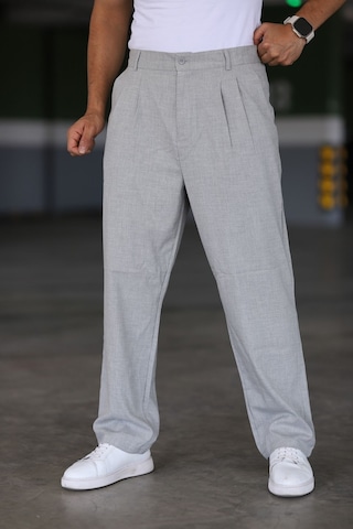 Bürke Baggy Çift Pileli Gri Renk Beli Lastikli Kaliteli Rahat Kesim Klasik Bol Paça Baggy Pantolon