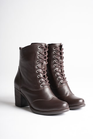 Analin Shoes Kadın Hakiki Deri Bağcıklı Kalın Topuklu Şık Bot Kahve