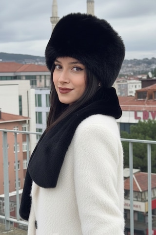 Mollycrush Peluş Kalpak Atkı Eldiven 3'lü Set Kadın Kışlık Siyah Suni Kürklü 3'lü Takım Siyah