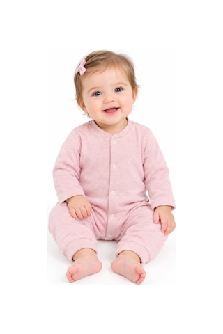 Gülerçocuk Kız Bebek Tulum Pudra Pembe Soft Pamuklu Penye Likralı, Çıtçıtlı, Uzun Kollu Yenidoğan Bebek Tulumu, Günlük Ve Uyku Tulumu Pembe Pembe
