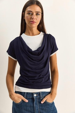 Shade Kadın Çift Kat Görünümlü Degaje Yaka Kısa Kol T-shirt 6140 60286132 - Lacivert