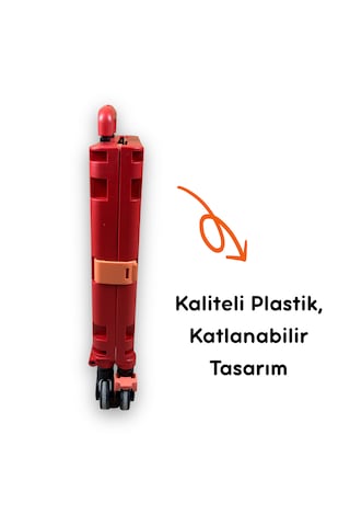 4 Tekerlekli, 55 Litre Kırmızı Katlanır Alışveriş Arabası - Pazar Arabası