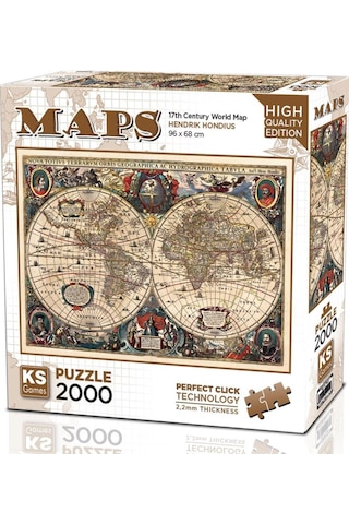 Ks Games 2000 Parça 17. Yüzyıl Dünya Haritası Puzzle - Hendrik Hondius