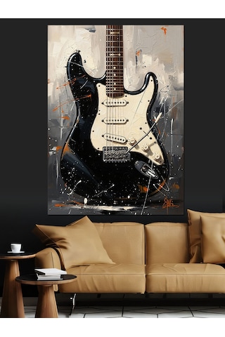 Duvara Yaslı Elektro Gitar Dekoratif Kanvas - Mdf Ahşap Tablo