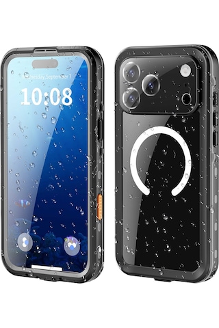Apple Uyumlu iPhone 17 Pro Max Kılıf 360 Koruma Su Geçirmez Toz Geçirmez Magsafe Wireless Kapak Su Siyah