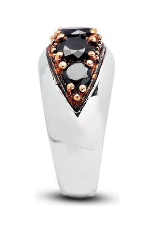 Kuyumcudukkanı Siyah Zirkon Taşlı Bronz Parçalı Elyapımı Gümüş Erkek Yüzük-60014-w-blk 21 Beyaz