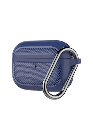 Ally Karbon Fiber Airpods Uyumlu Pro Kulaklık Kancalı Silikon Koruma Kılıfı- 5775 Mavi