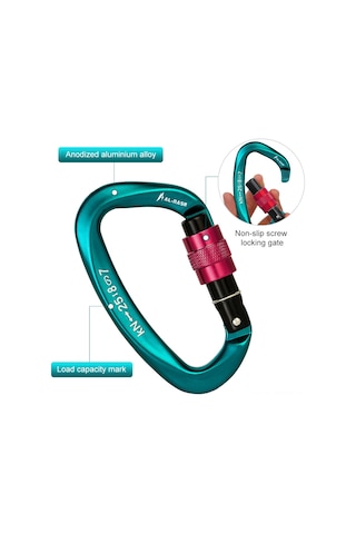 Geeksen Alüminyum Çelik D Tipi Montaj Kilit 25kn Dayanıklı Tırmanma Kilitçigi Dışarı Aktivitesi Güvenlik Kanca Gri Çok Renkli