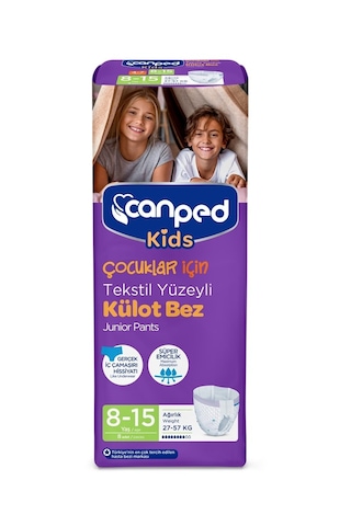 Canped Kids Çocuklar İçin Tekstil Yüzeyli Külot Bez 27-57 KG 8-15 Yaş 12 x 8 Adet