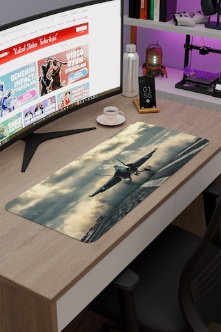 Airplane Uçak Kaymaz Dikişli Kauçuk Oyuncu Mousepad V3 - 70x30 Xl Gaming Mouse Pad Fare Altlığı