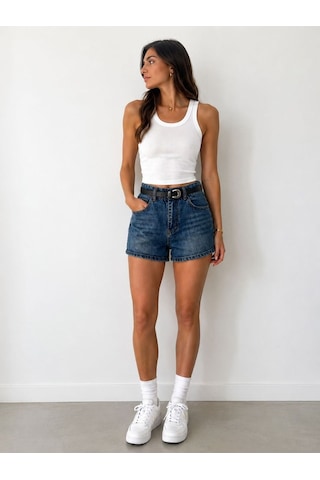 St.poll Yüksek Bel Mini Denim Şort Lacivert