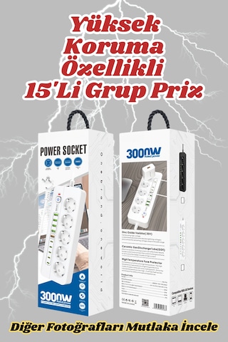 Pro P13 3000w Akım Korumalı 5 Girişli Type-c Ve Usb Girişli Uzatmalı Grup Priz 0.2 M