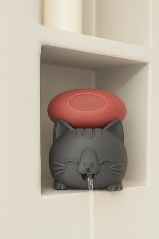 Oxyteez Kedi Figürlü Sabunluk Gri Renk Reçine Tasarım Ev Ve Ofis Dekorasyonu