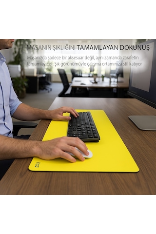 Imp-019 Pu Deri Mousepad Çift Taraflı Masa Matı 80x30 Kaymaz Su Geçirmez Sarı-lacivert