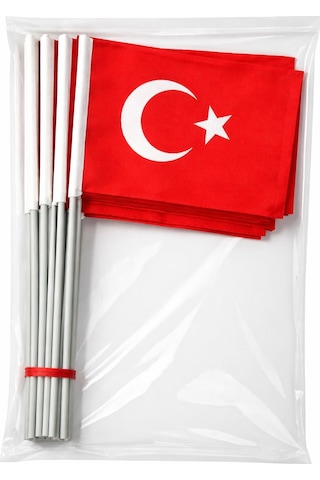 Plastik Sopalı Alpaka Bez Türk Bayrağı 10 Lu Paket 30x45 Cm Dayanıklı Tören Ve Kutlama Bayrağı Tek Ebat