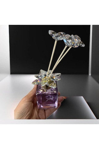 Seta Kristal Bambu Çubuklu Cam Koku Şişesi Mor 10cm
