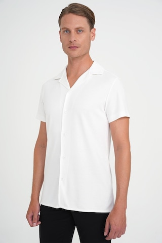 Efor Slim Fit Apaş Yaka Modal Karışımlı Kısa Kol Beyaz Gömlek G 1590 Beyaz
