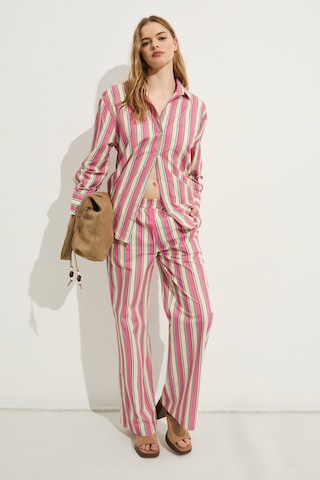 Grımelange Grımelange Mırel Kadın Oversize Fit %100 Organik Pamuklu Pembe Çizgili Gömlek