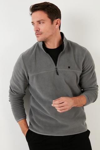 Buratti Slim Fit Anti-Pilling Tüylenme Yapmayan Bato Yaka Kışlık Şardonlu Erkek Polar 5906001 Gri