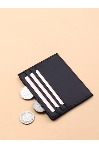 Unisex Mini Ve İnce Deri Dizme Kartlık Portföy Siyah