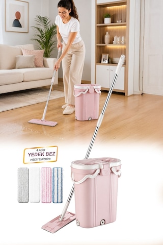 Kovalı Mikrofiber Mop Temizlik Seti + Hediye 4'lü Yedek Mikrofiber Bez Vp-500-611