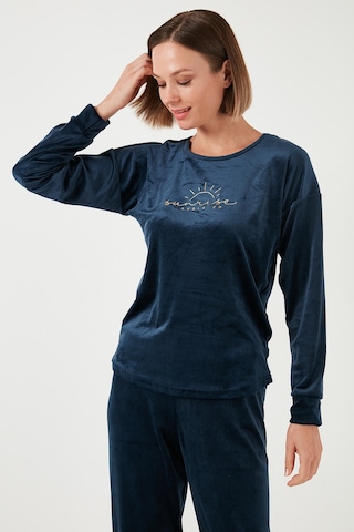 Lela Standart Fit Bisiklet Yaka Yumuşak Kadife Bayan Pijama Takımı 6094201 Lacivert