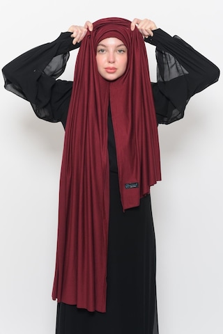 Hazır Pratik Geçmeli Lüks Düz Penye Şal Çapraz Hizalı Koyu Bordo