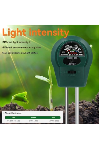 Jeehugo St-01 Bahçe Bitkileri İçin Pilleriz 3'lü Toprak Test Cihazı: Nem, Ph Ve Işık Derecesi Ölçer