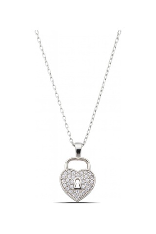 Kalp Ve Anahtar Tasarım 925 Ayar Gümüş Kadın Kolye Gümüş