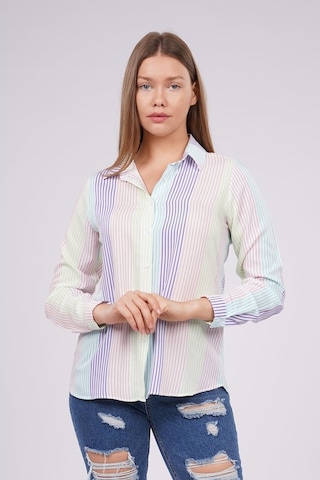 Gabria Kadın Çizgili Gömlek Mavı (545853118) Mavi