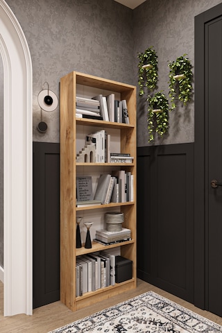 Asra Trend 5 Raflı Kitaplık K002 %100 MDF Modern Ofis Çalışma Odası Dosya Rafı Safir Meşe