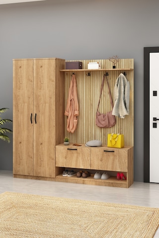 Lora Portmanto 2 Kapılı Vestiyer Ayakbılık Meşe Meşe